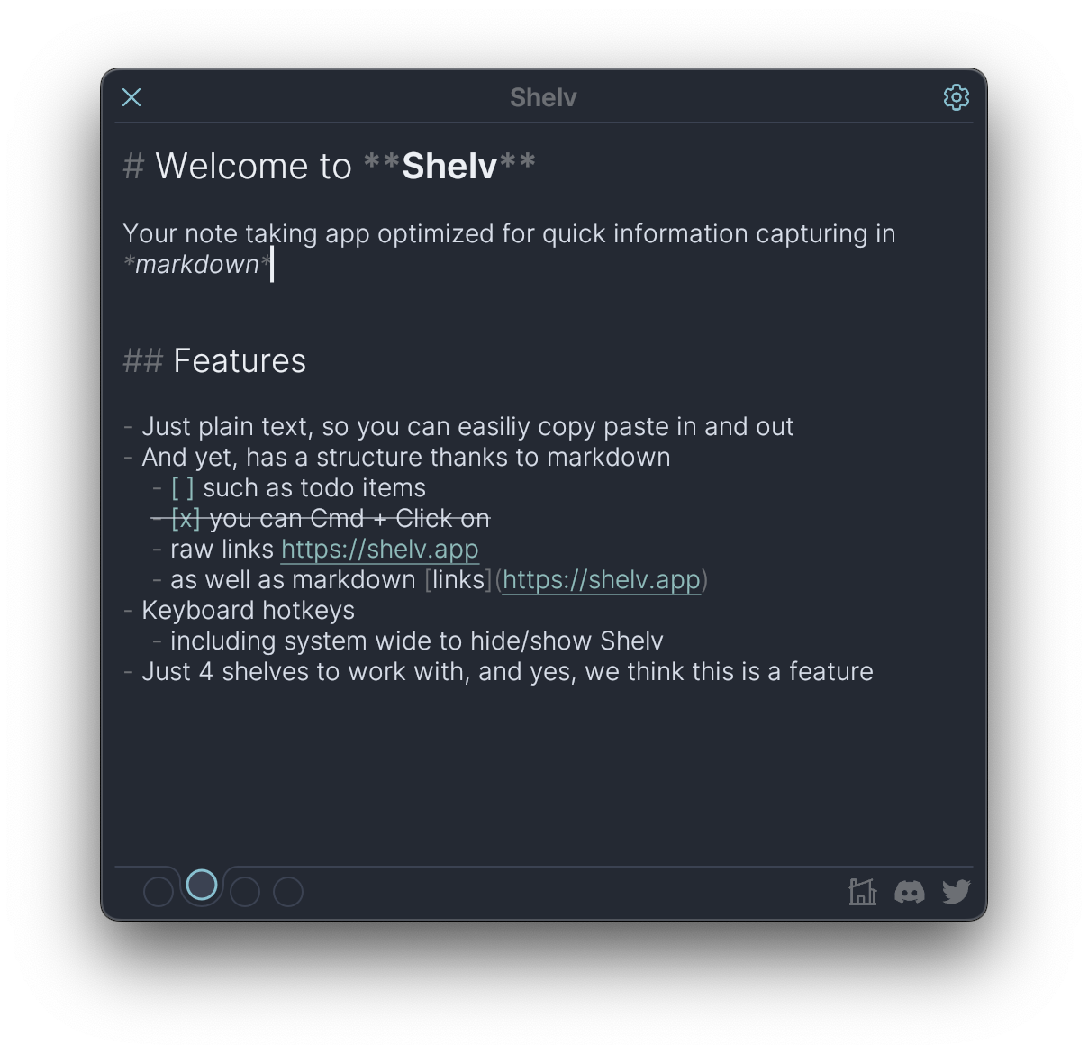 app screenshot with welcome note